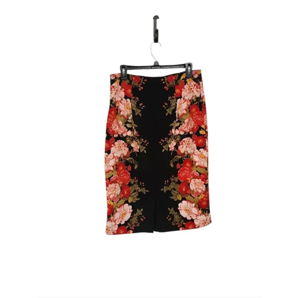 Worthington Midi Skirt 12 Dark Floral Romantic Office Work